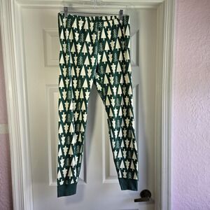 Hanna Andersson Holiday Trees Long John‎ Pajama Pants Size L Winter green Cotton